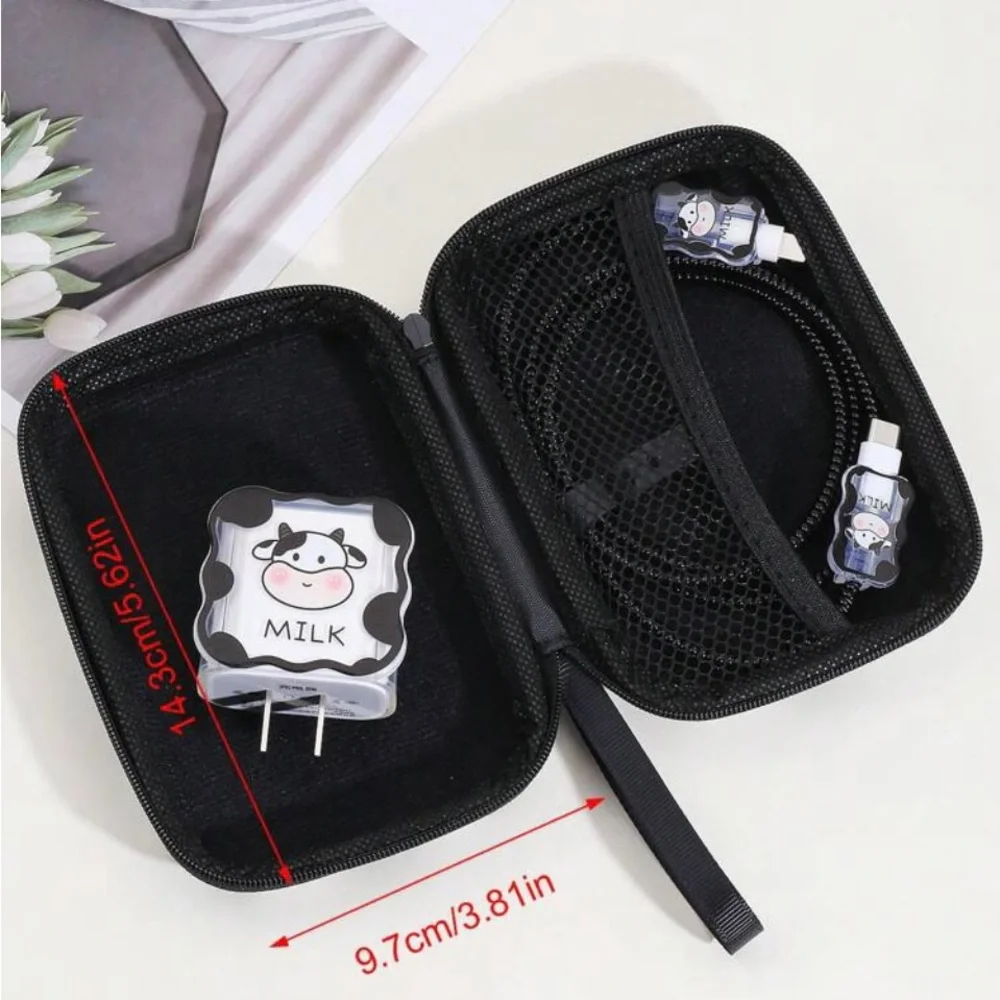 6pcs Cow Pattern TPU Data Cable Protector & Charger Head Cover & Storage Bag Set